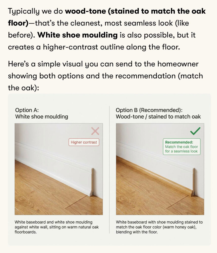 New Shoe Moulding: Should It Be White or Match Your Natural White Oak Floor? - Refinish My Floors