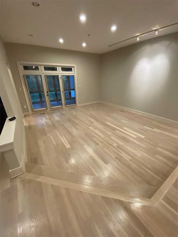 Custom stain color on a refinished hardwood floor in Bethesda, MD