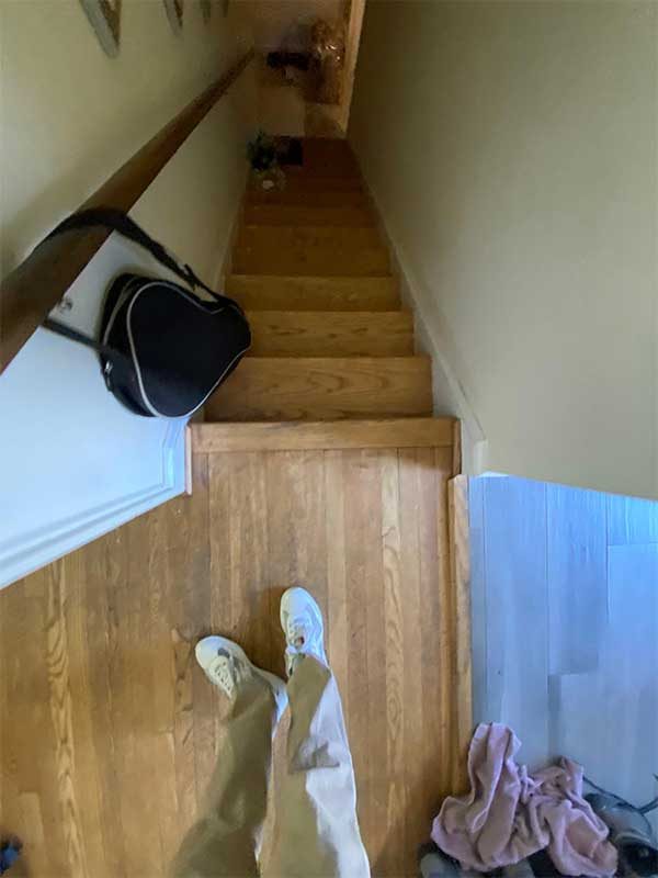 Stairs being sanded and refinished in a Bethesda, MD home