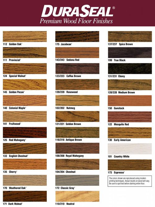 DuraSeal premium wood floor stain color chart