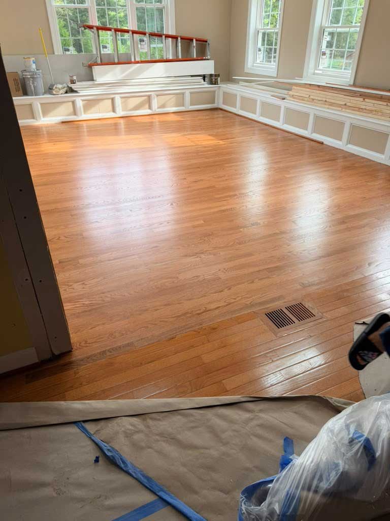 Hardwood floor prepped for refinishing in Silver Spring, MD